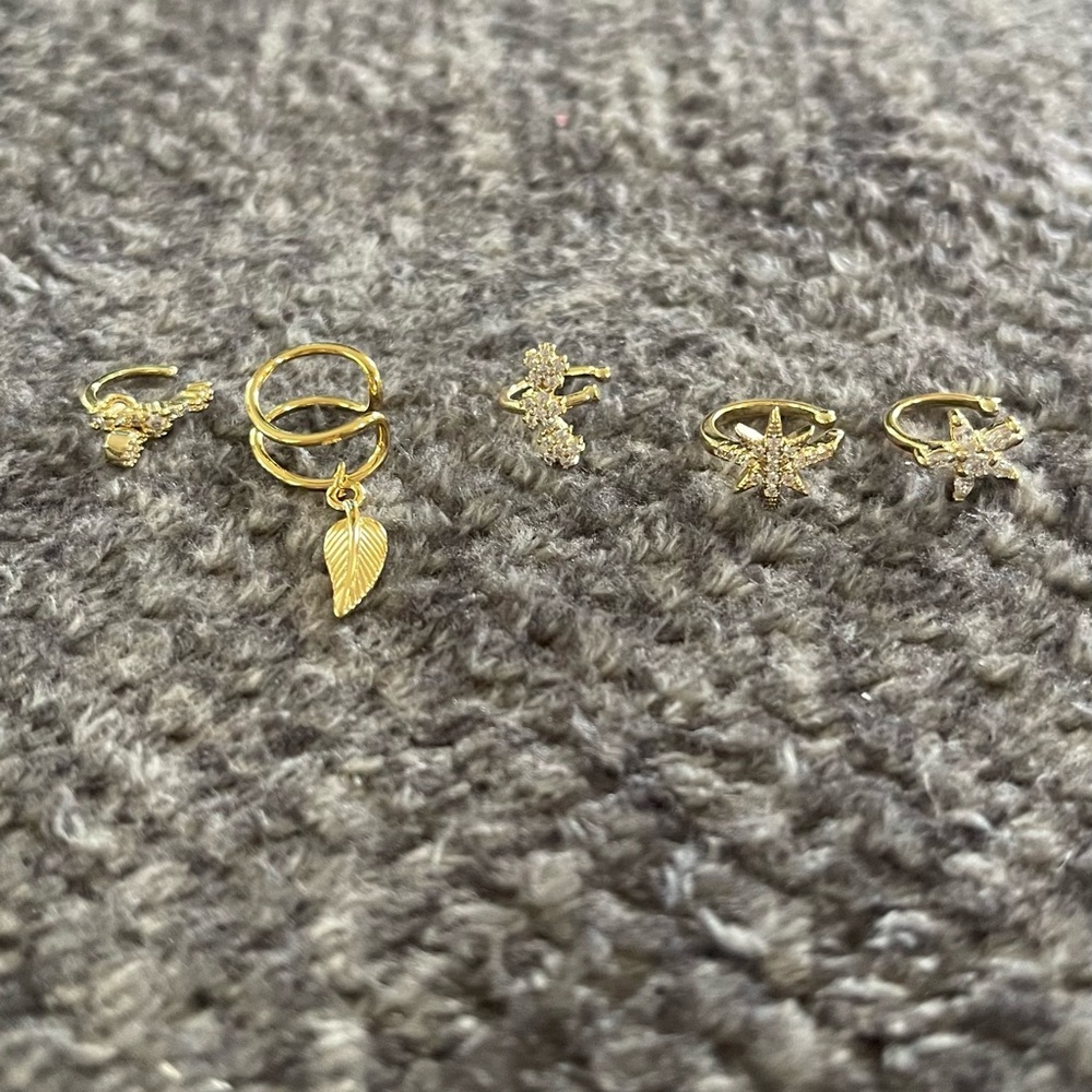 Gold-tone Stainless Steel Ear Cuffs 5pc Set